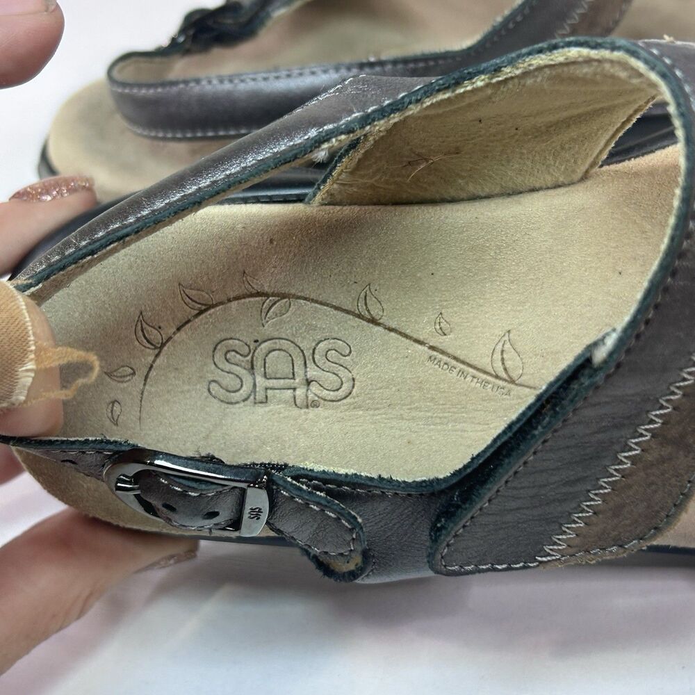 SAS Women’s 9 Brown Leather Slingback Sandals Cushion Comfy Shoes - Picture 6 of 9